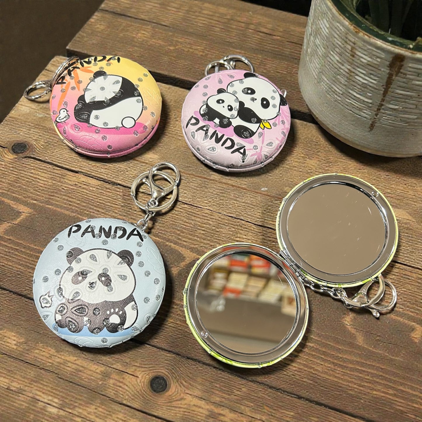 Panda Printed Compact Mirror Keychain – All Designs | Cute Foldable Pocket Mirror( pack of 12)