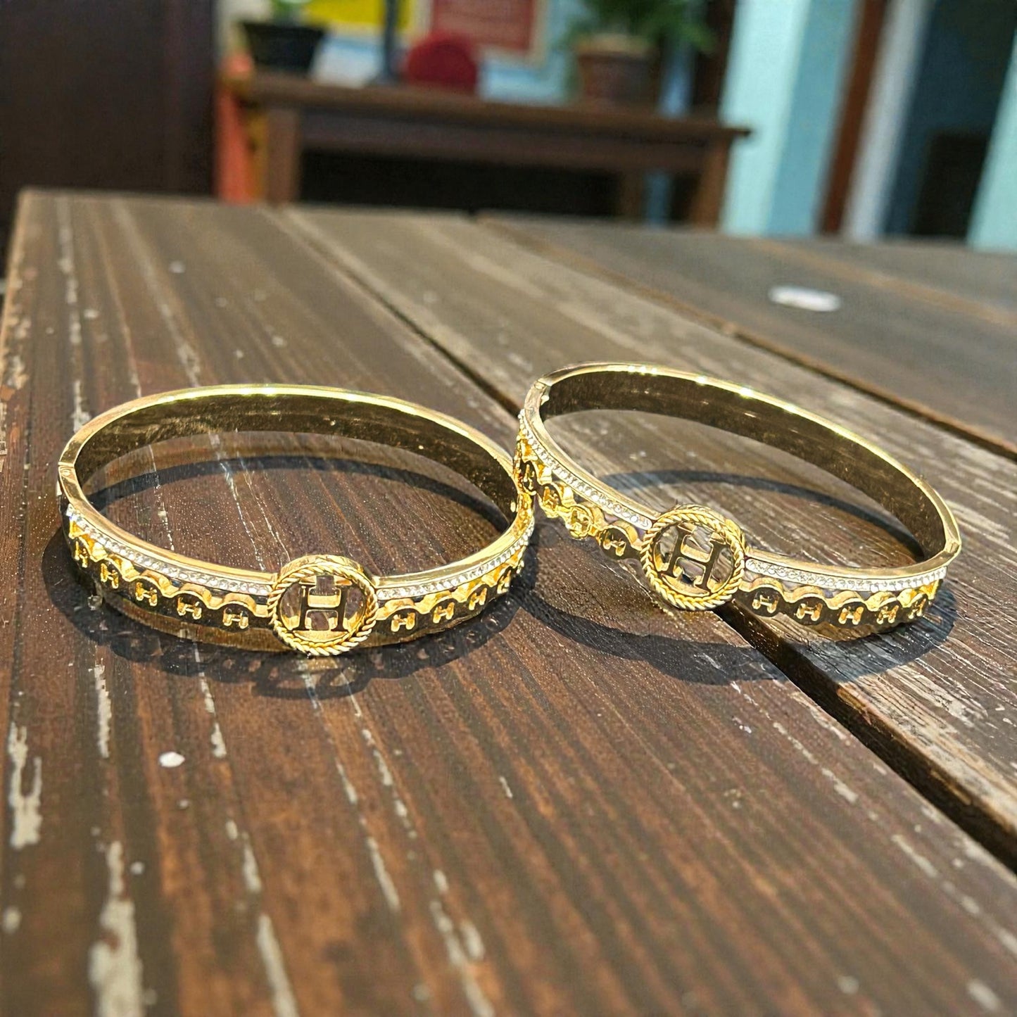 Anti-Tarnish Gold-Tone Heritage Kada Bangles with Crystal Border & Emblem Motif( pack of 3)