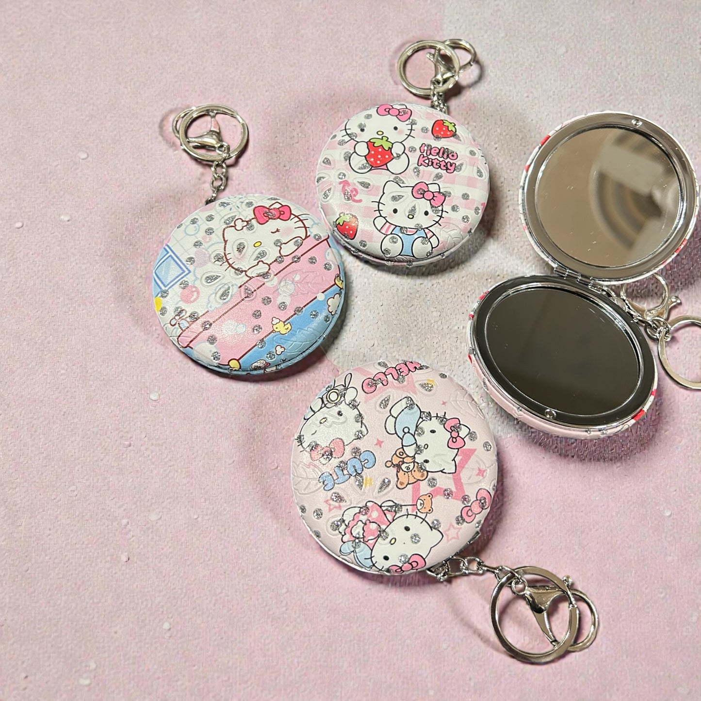 Kitty Printed Compact Mirror Keychain – All Designs | Cute Foldable Pocket Mirror( pack of 12)