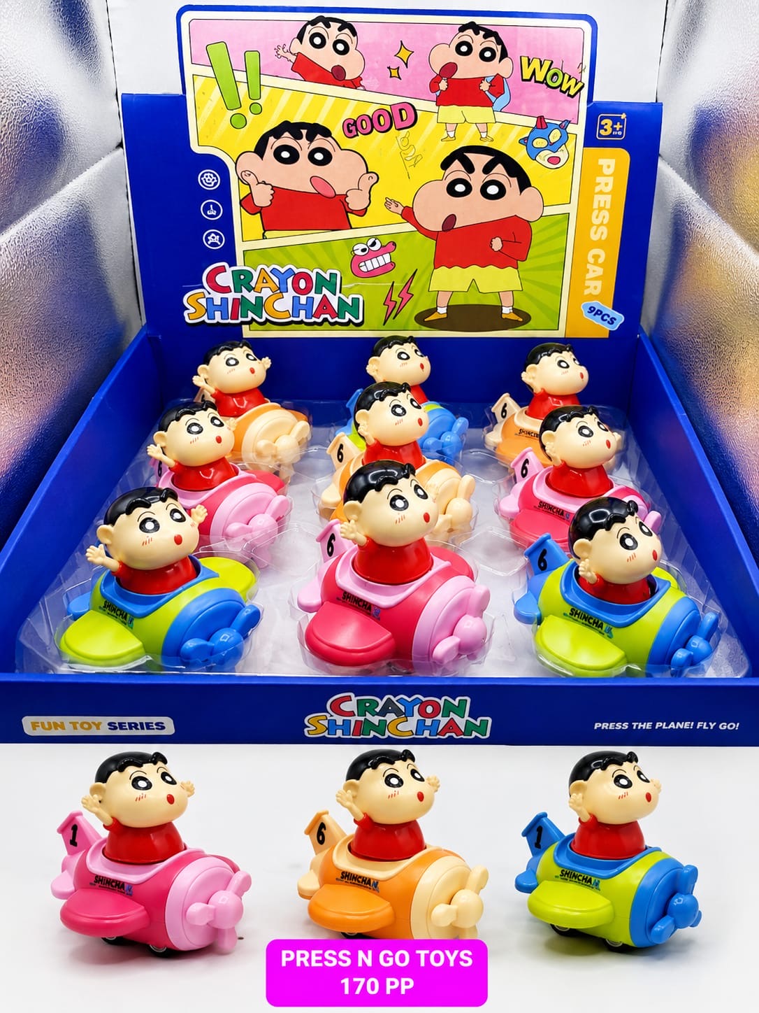 Crayon Shinchan Press & Go Airplane Toy | Cartoon Push & Go Plane for Kids(pack of 12)
