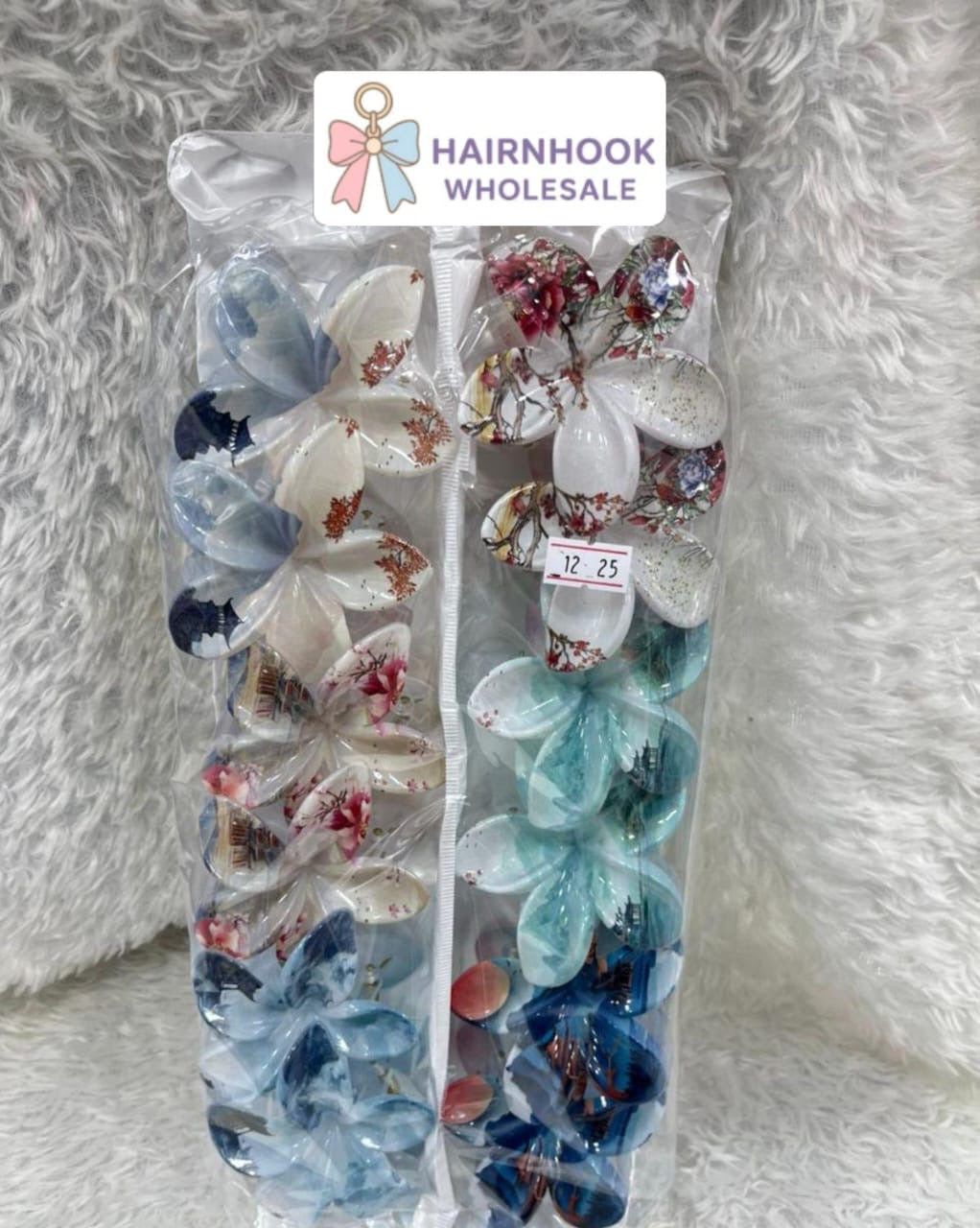 Colorful Floral Hair Claw Clips Set | Transparent Flower Design | Wholesale Hair Accessories
( pack of 12)