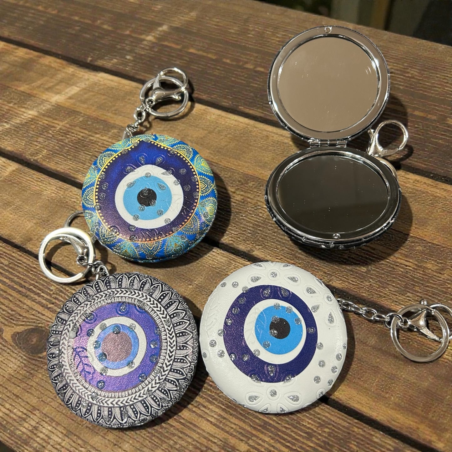 Evil Eye (Nazar) Compact Mirror Keychain – All Designs | Foldable Pocket Mirror( pack of 12)
