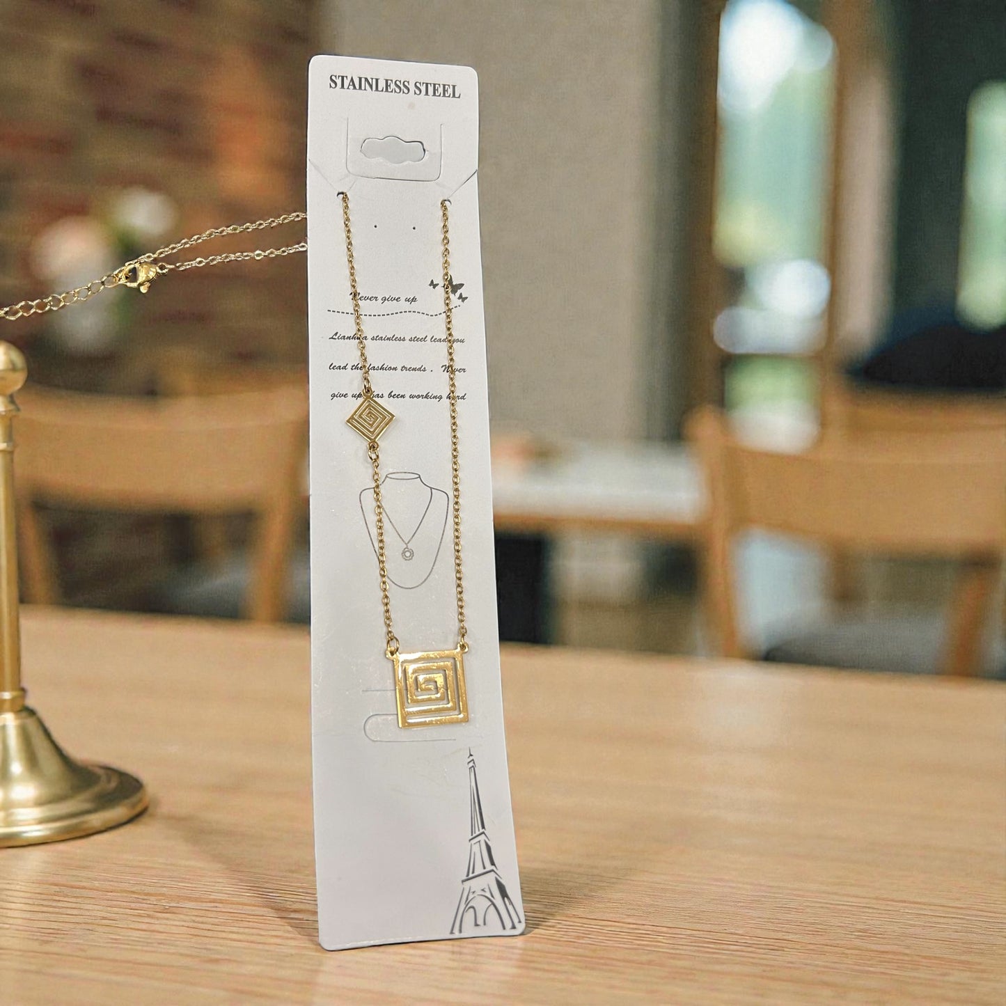 Geometric Square Pendant Necklace – Modern Layered Gold-Tone Chain for Woman ( pack of 3)