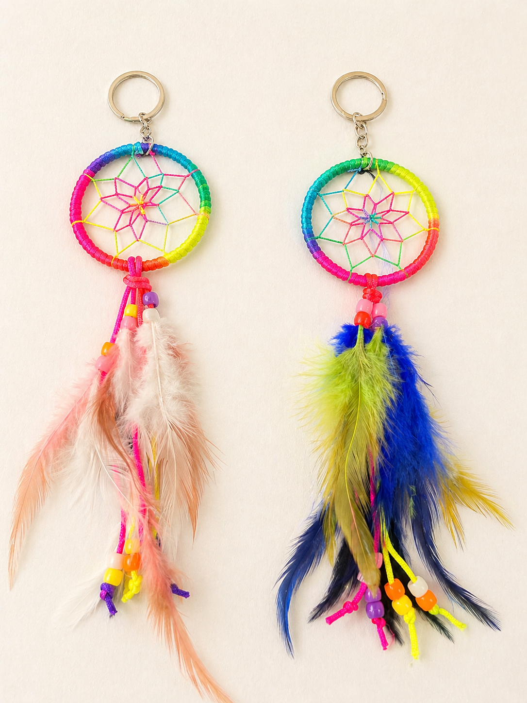 Boho Dream Catcher Keychain with Feather Tassel – Colorful Bag Charm & Keyring( pack of 12)
