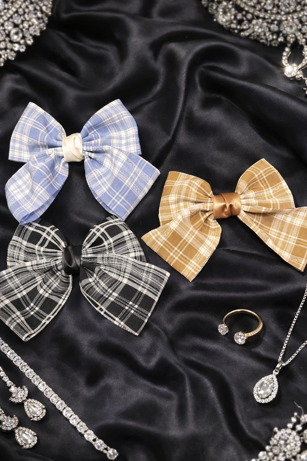 Luxury Plaid Ribbon Hair Bows – Elegant Korean Style Hair Clips for Women & Girls | Classic Check Bow Accessories(pack of 10)