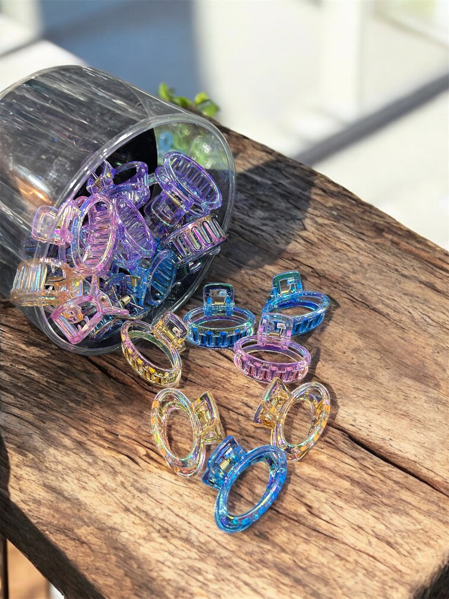 Korean Style Mini Transparent Hair Claw Clips – Iridescent Color Hair Clamps for Girls & Women( pack of 24)