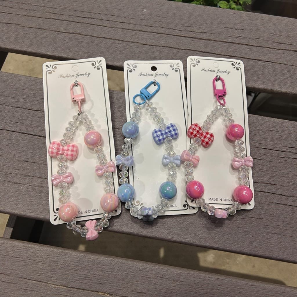 Bow Beads Phone Charm – Cute Crystal Beaded Mobile Strap for Girls & Women( pack of 12)