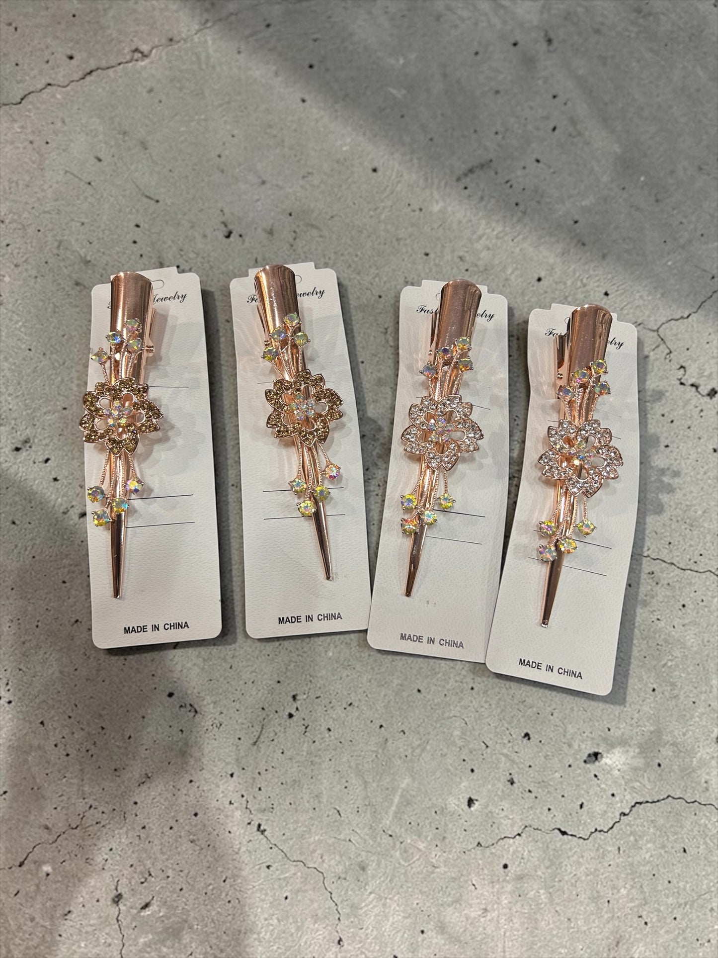 Rose Gold Floral Hair Clip – Korean Luxury Crystal Barrette Pin for Women(pack of 6)