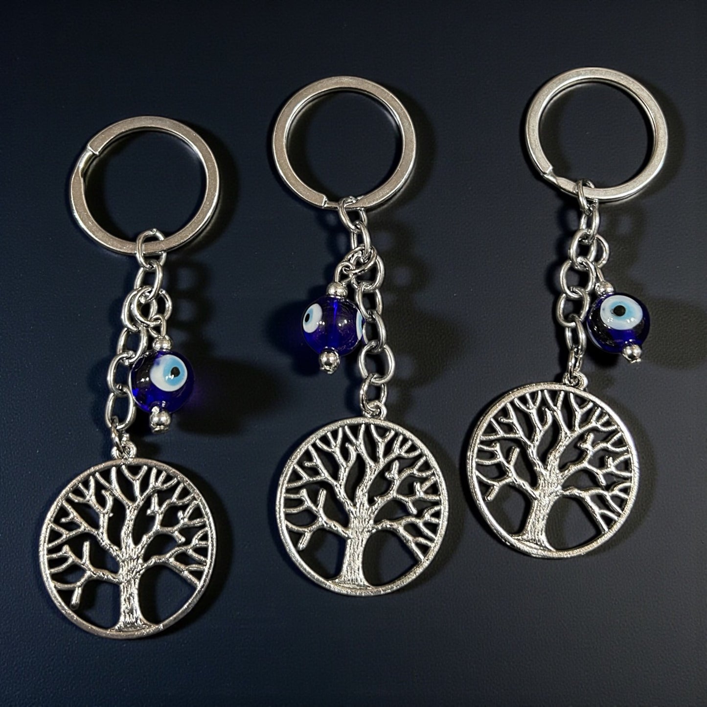 Tree of Life Evil Eye Keychain – Silver Nazar Protective Charm Key Ring( pack of 12)
