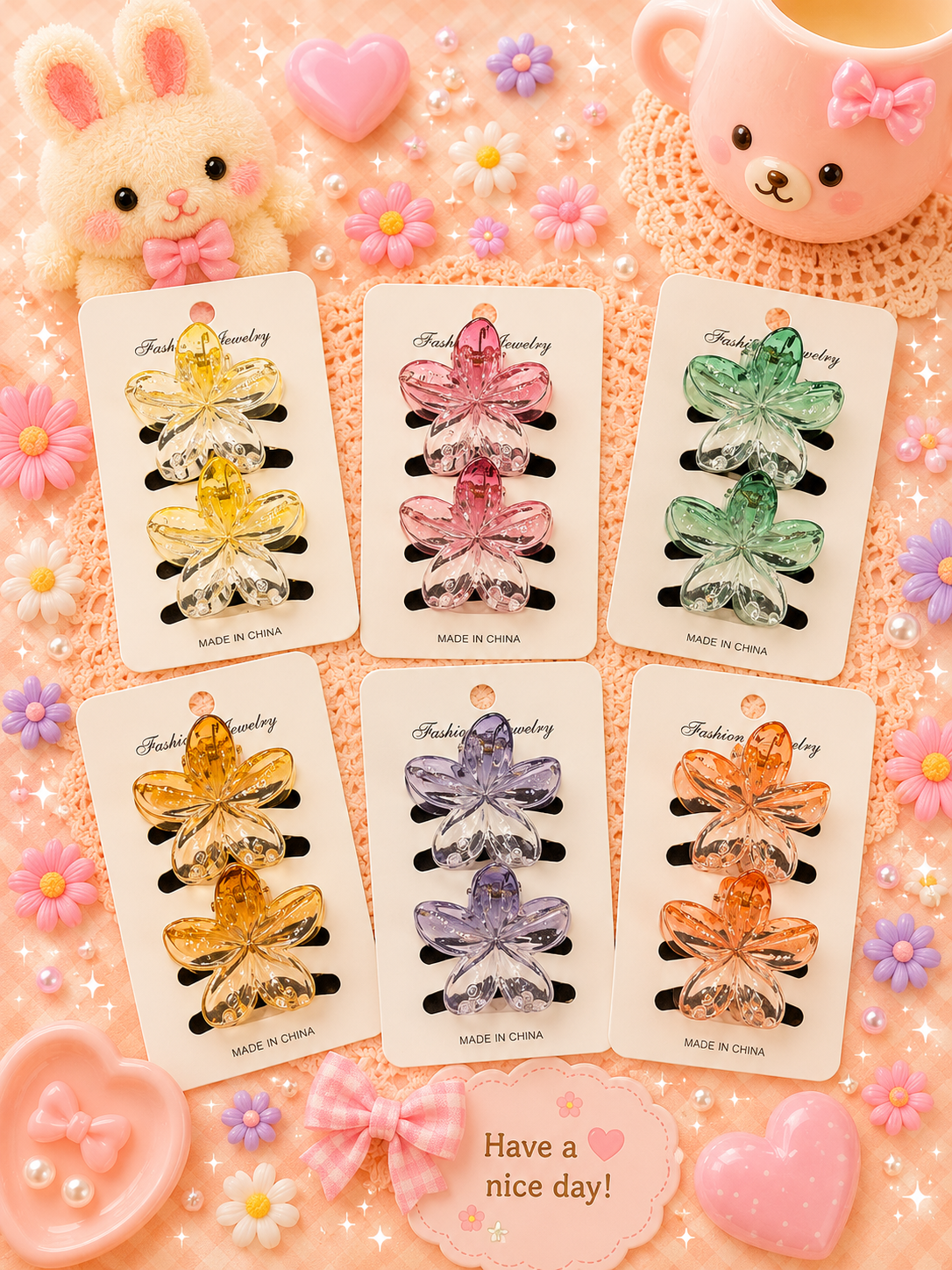 Korean 2 piece combo hair claw clip ( pack of 12 sets)