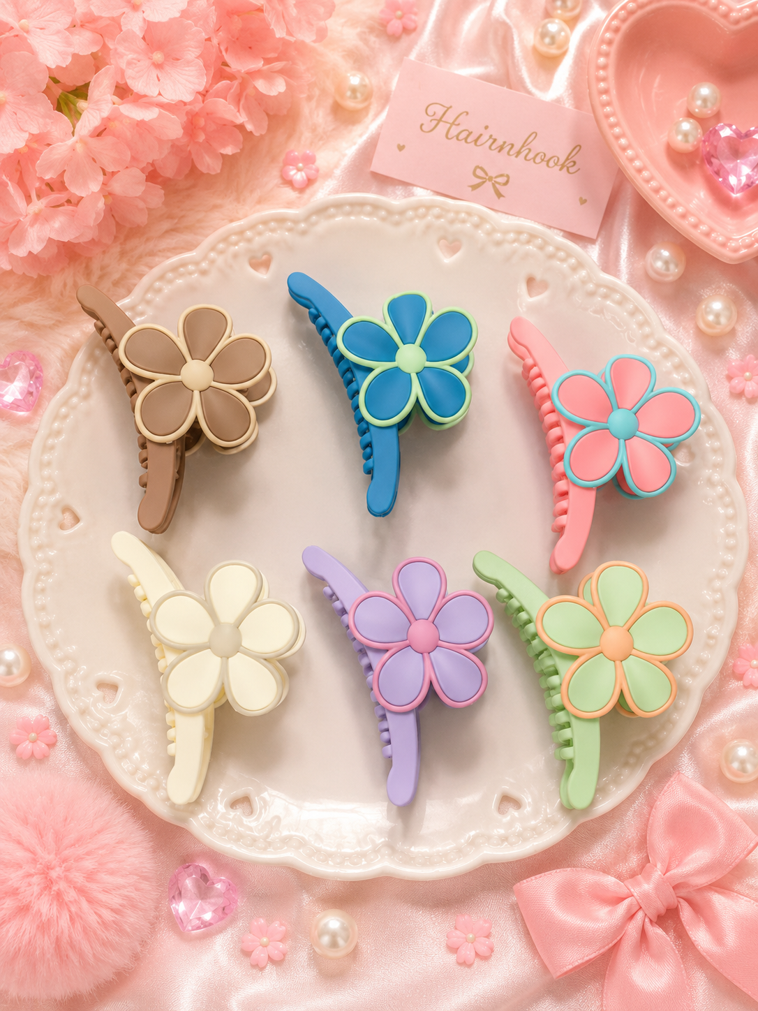 Premium Matte Daisy Flower Hair Claw Clip | Cute Korean Style Hair Clutcher for Women & Girls( pack of 12)