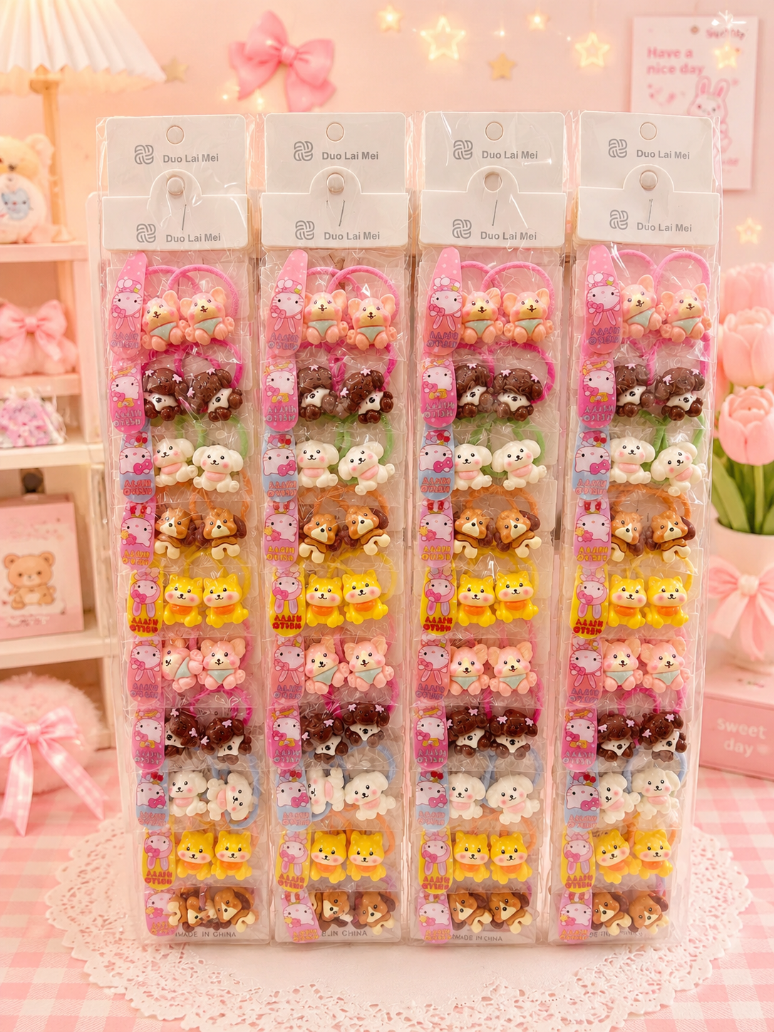 Cute kawaii hair Tik Tak and rubber band combo of kids(pack of 1 strip 10 pair)