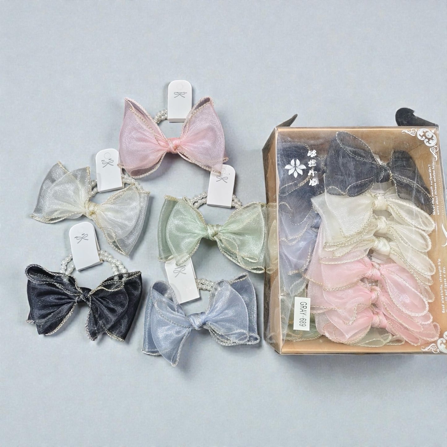 Elegant Organza Bow Hair Ties – Pastel Color Elastic Set ( pack of 20)