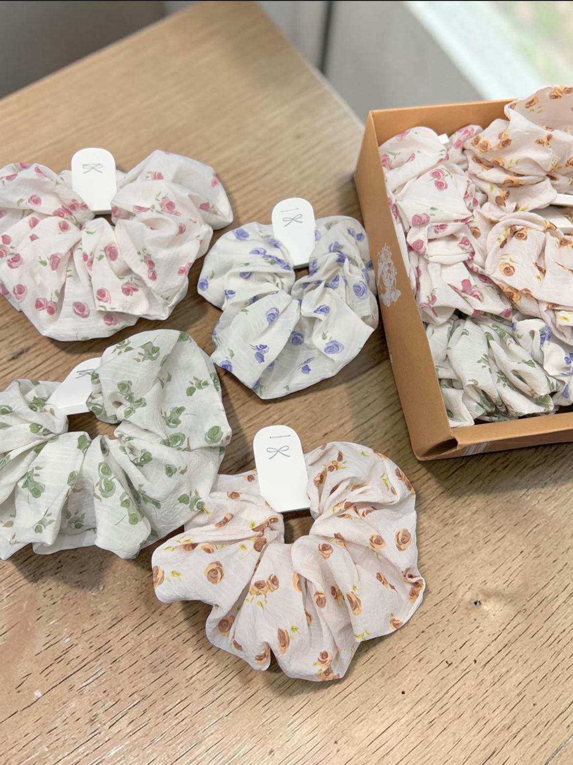 Floral Printed Organza Scrunchies Set – Soft Sheer Hair Ties for Women & Girls(pack of 12)
