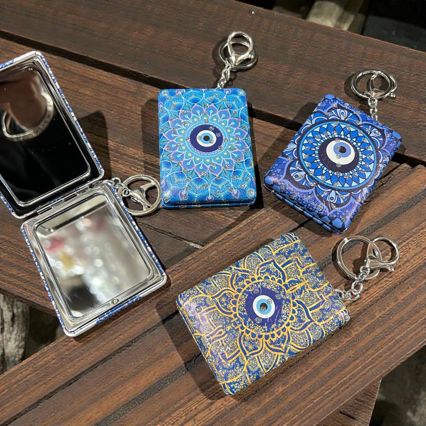 Evil Eye (Nazar) Compact Mirror Keychain – All Designs | Foldable Pocket Mirror( pack of 12)