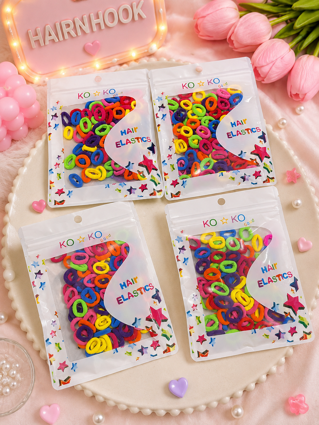 Korean plain rubber band for kids (pack of 12 packet 1 packet has 100 piece)