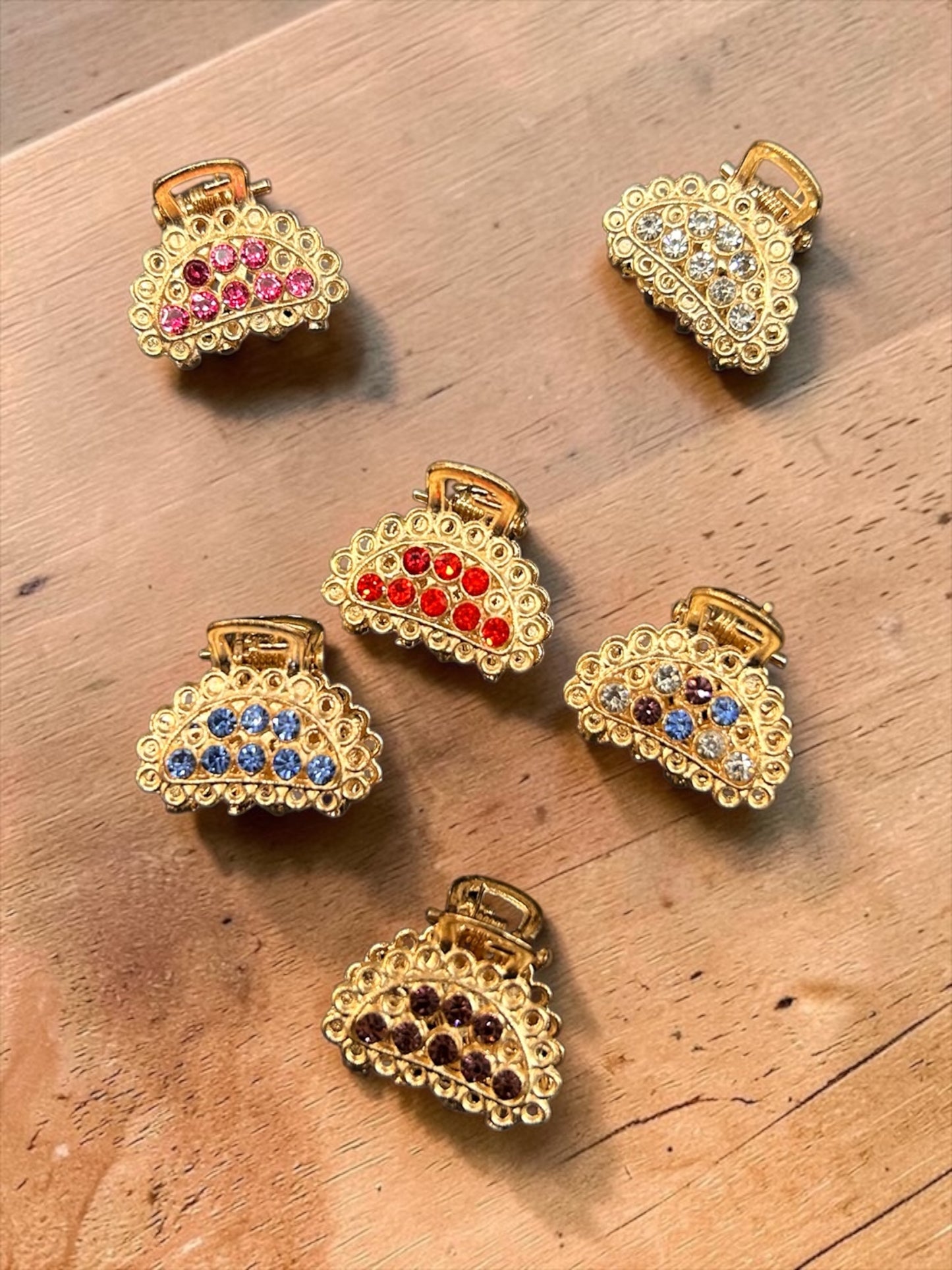 Golden Rhinestone Mini Hair Claw Clips (pack of 12)
