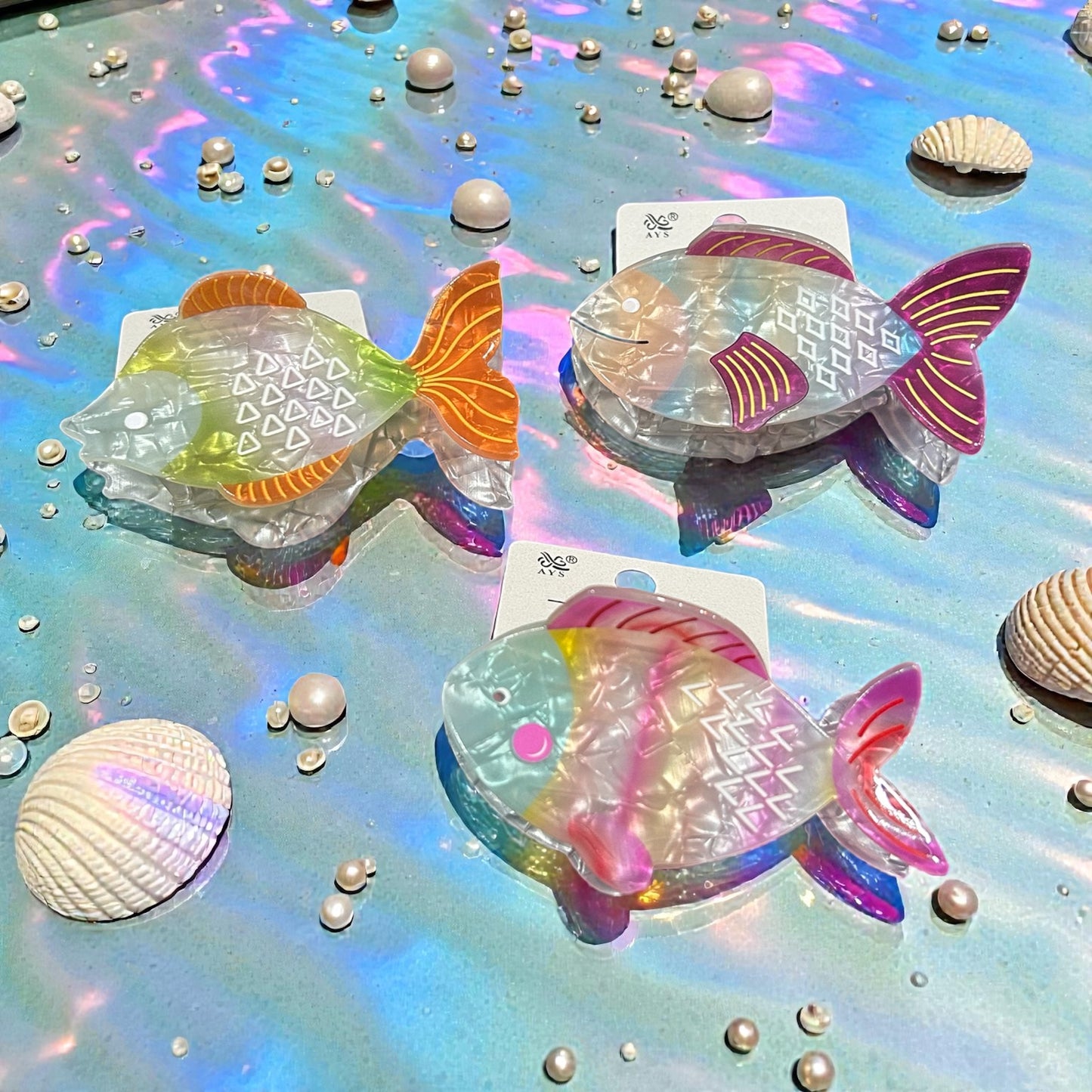 Cute Fish Shape Hair Claw Clips | Iridescent Ocean-Themed Acrylic Hair Clips for Women & Girls( pack of 12)