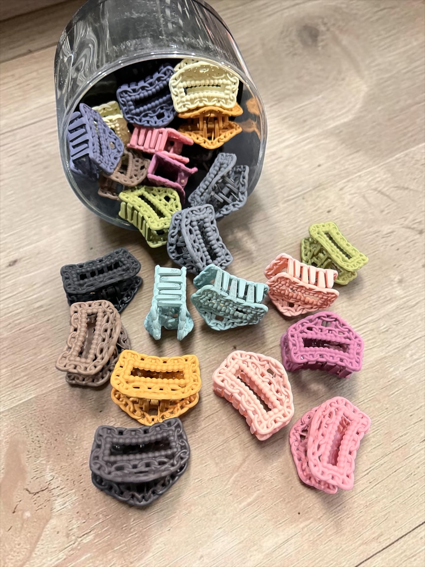 Korean Chain Design Mini Claw Clips Jar Set | Pastel Hair Clutcher Collection(pack of 24)