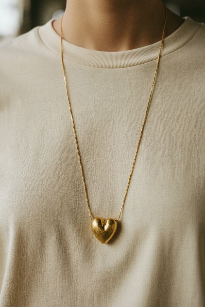 Classic Heart Pendant Necklace – Minimal Gold-Tone Chain for Women( pack of 3)