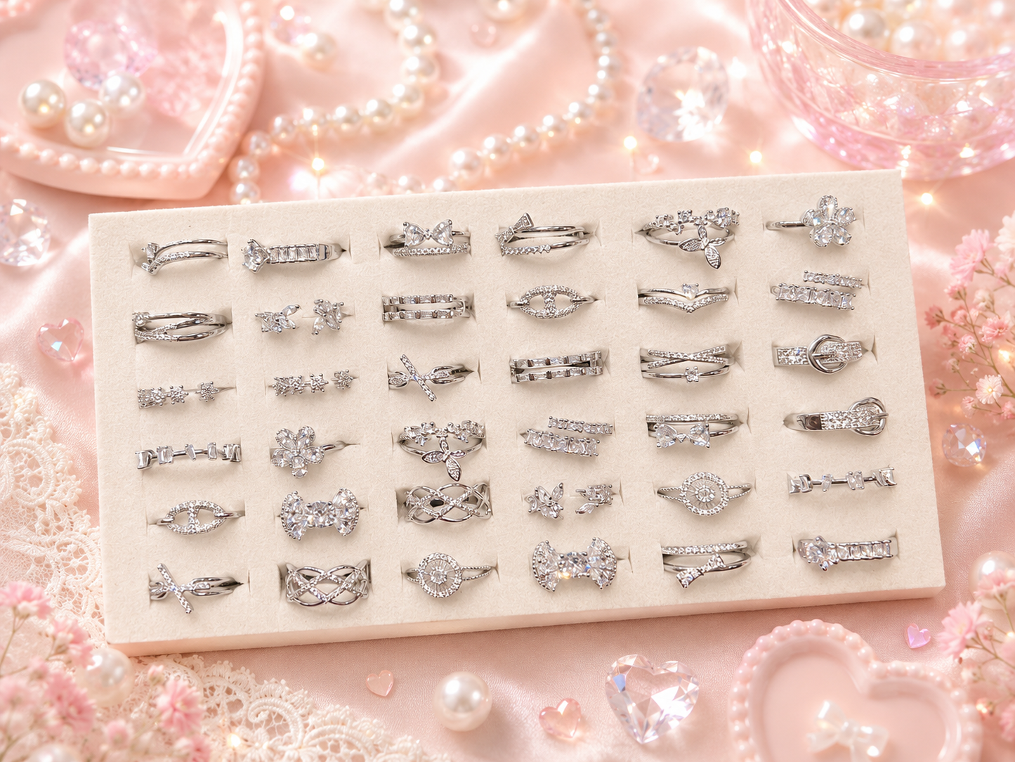 Korean Stainless Steel Heart & Infinity Ring Collection – Fashion Rings for Women (pack of 36)