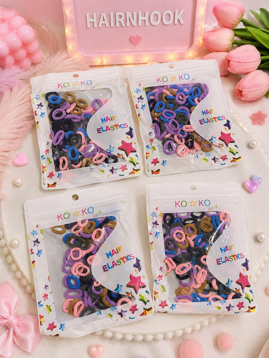 Korean plain rubber band for kids (pack of 12 packet 1 packet has 100 piece)