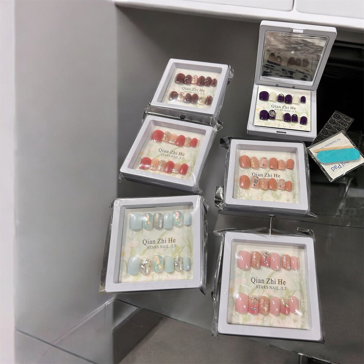 Premium Press-On Nails with Glitter & Crystal Design ( pack of 12 sets)
