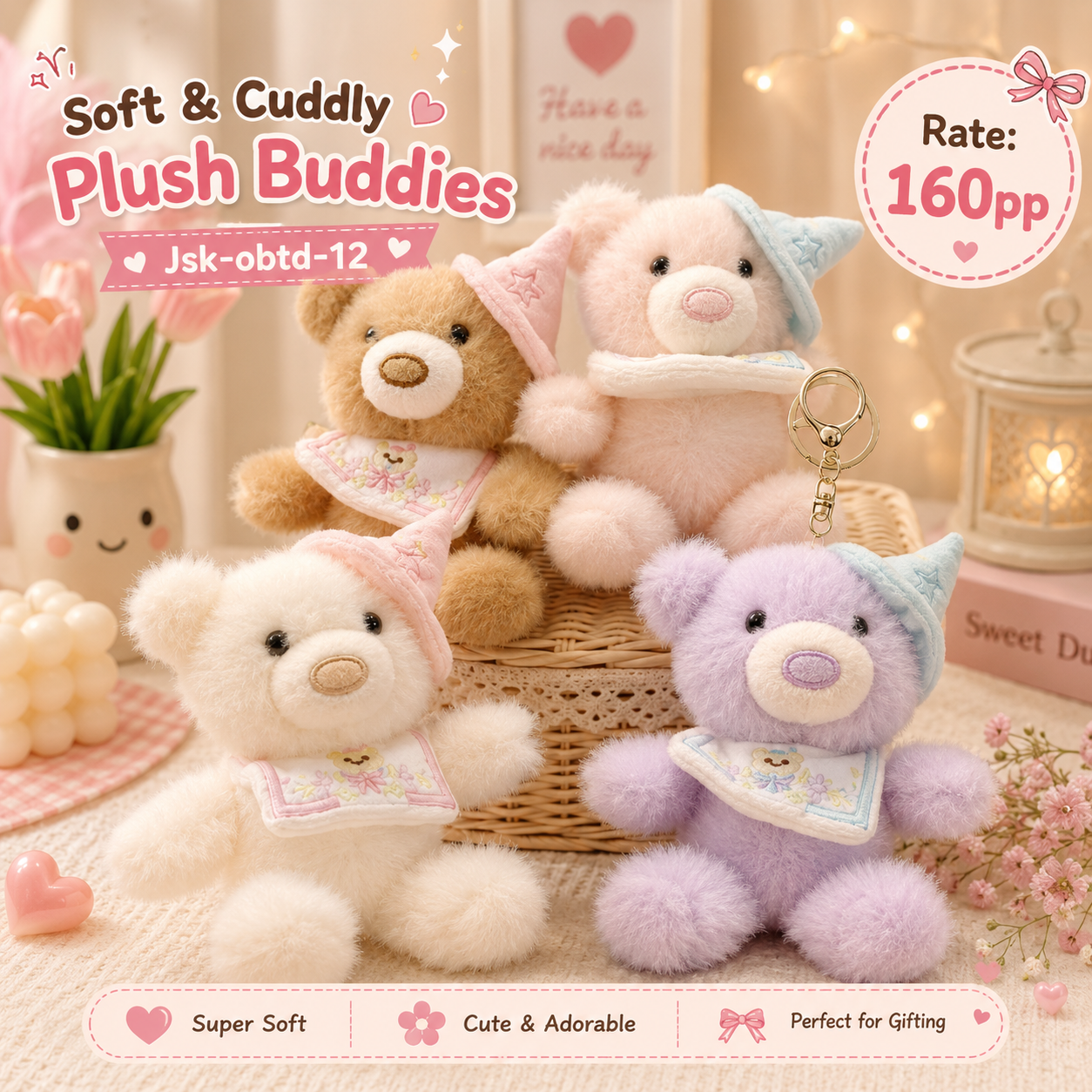Premium plushies keychain (pack of 6)