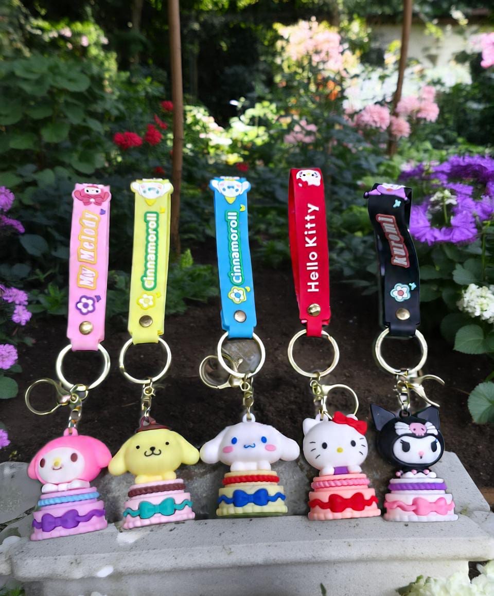 Cute Cartoon Cake Doll Keychain with Strap | Soft Rubber Kawaii Character Key Ring ( pack of 12)