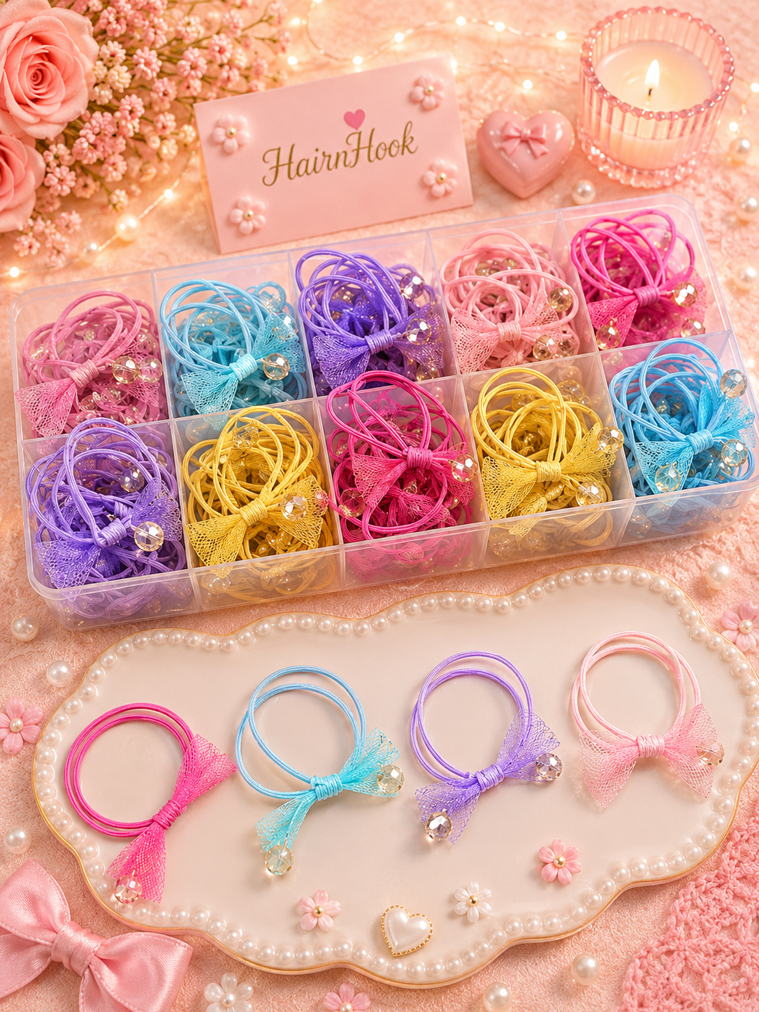 Korean rubber band for girls and woman (pack of 100 piece mix design)