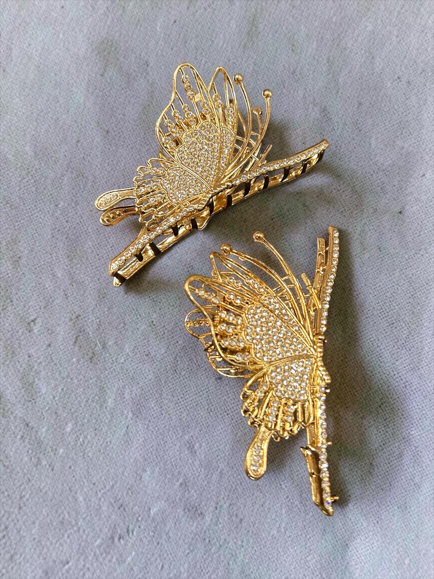 Luxury Butterfly Rhinestone Hair Clip β Gold Finish Designer Barrette(pack of 6)
