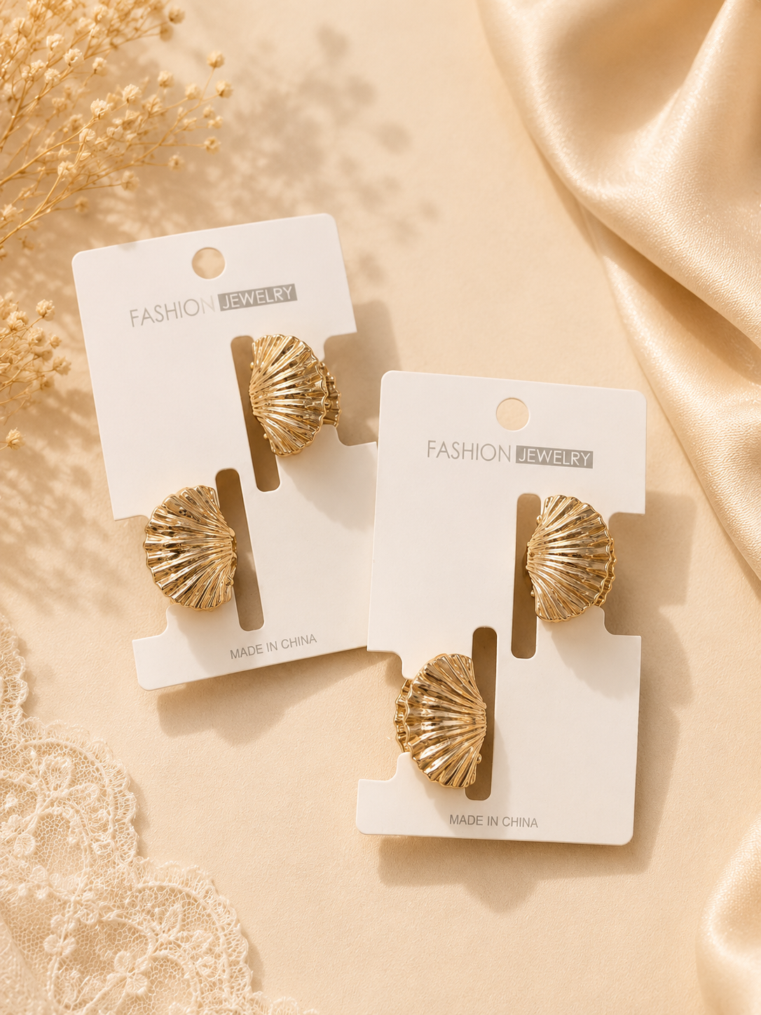 Vintage Shell Design Gold Stud Earrings – Korean Elegant Statement Earrings for Women( pack of 12)