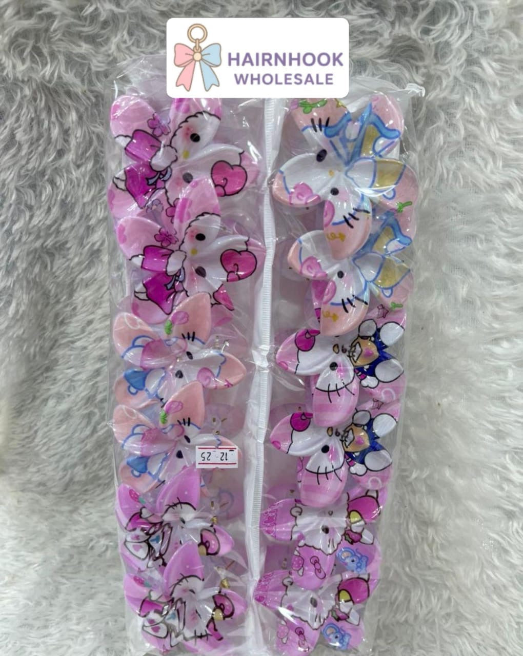 Cute Cartoon Kitty Flower Hair Claw Clips Set | Glossy Printed Design | Wholesale Hair Accessories( pack of 12)