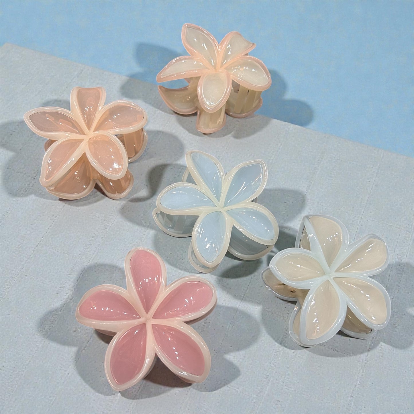 Korean Floral Hair Claw Clip – Glossy Pastel Flower Design ( pack of 12)