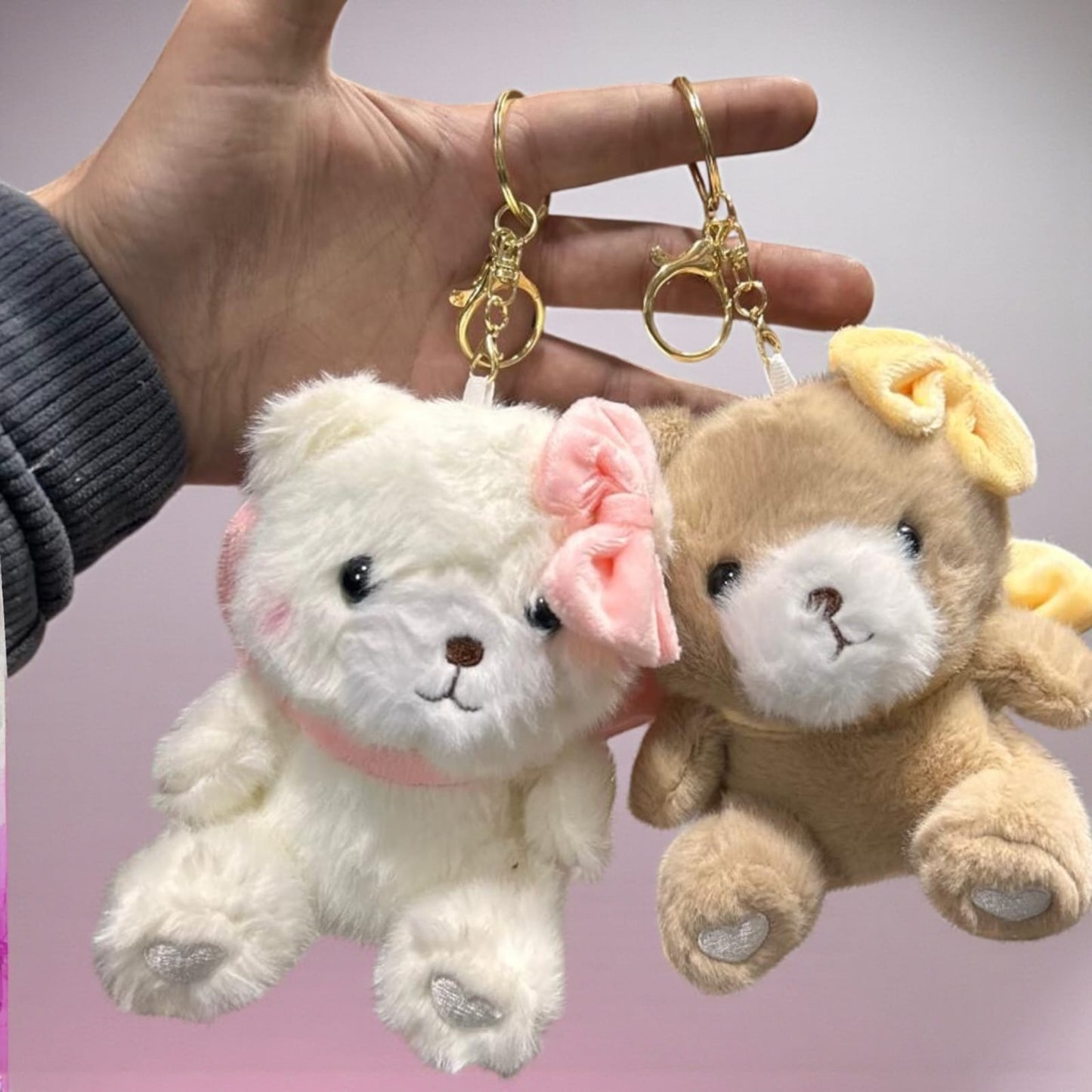 Cute Teddy Bear Plush Keychain Pair | Soft Fur Teddy Bag Charm | Fancy Key Ring
( pack of 6)