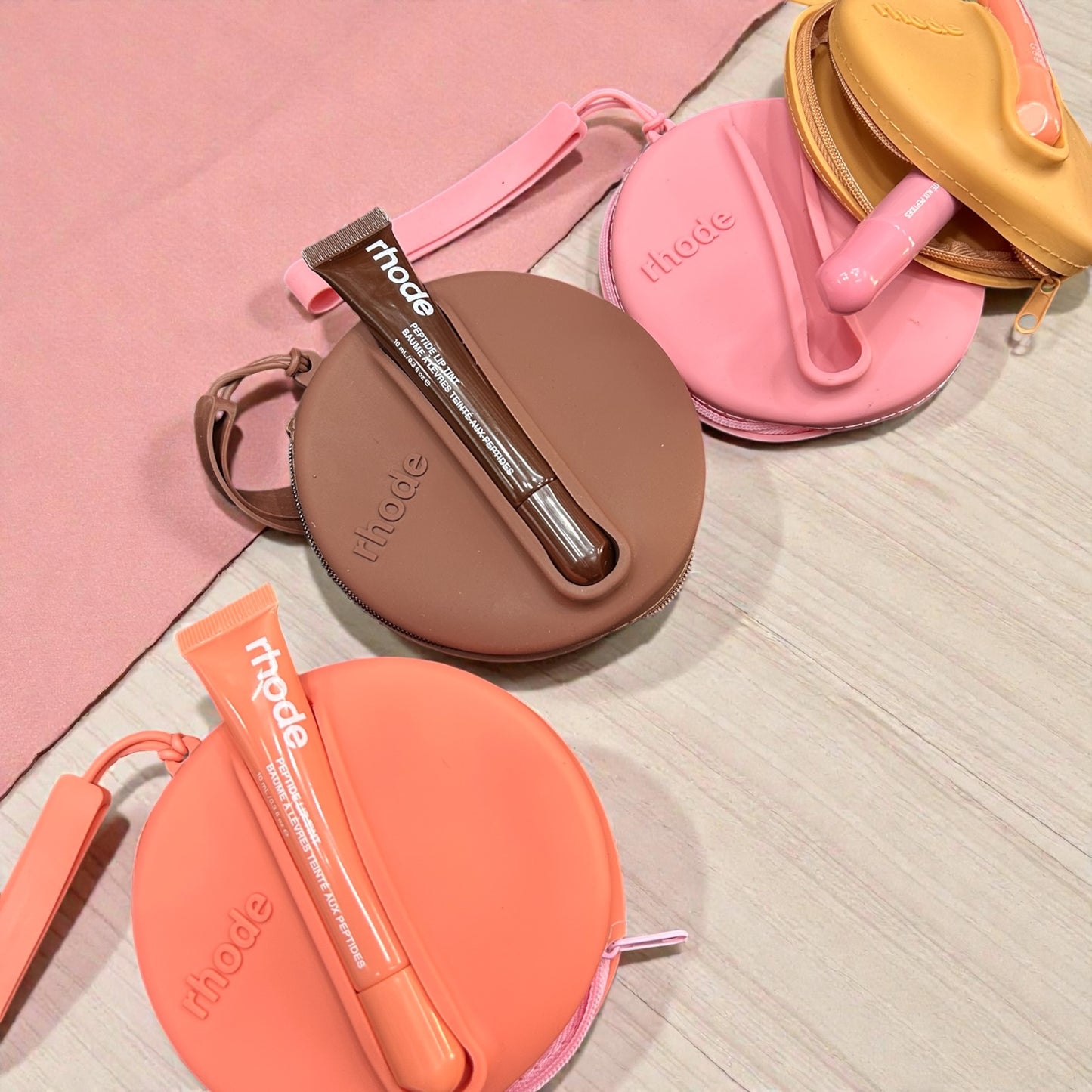 Rhode Style Silicone Mini Makeup Pouch with Lip Treatment Holder ( pack of 3)