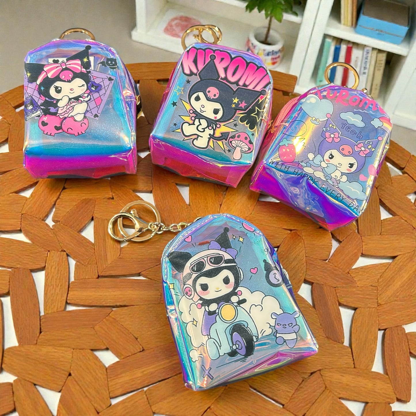 Kuromi Holographic Mini Backpack Coin Pouch Keychain ( pack of 12)