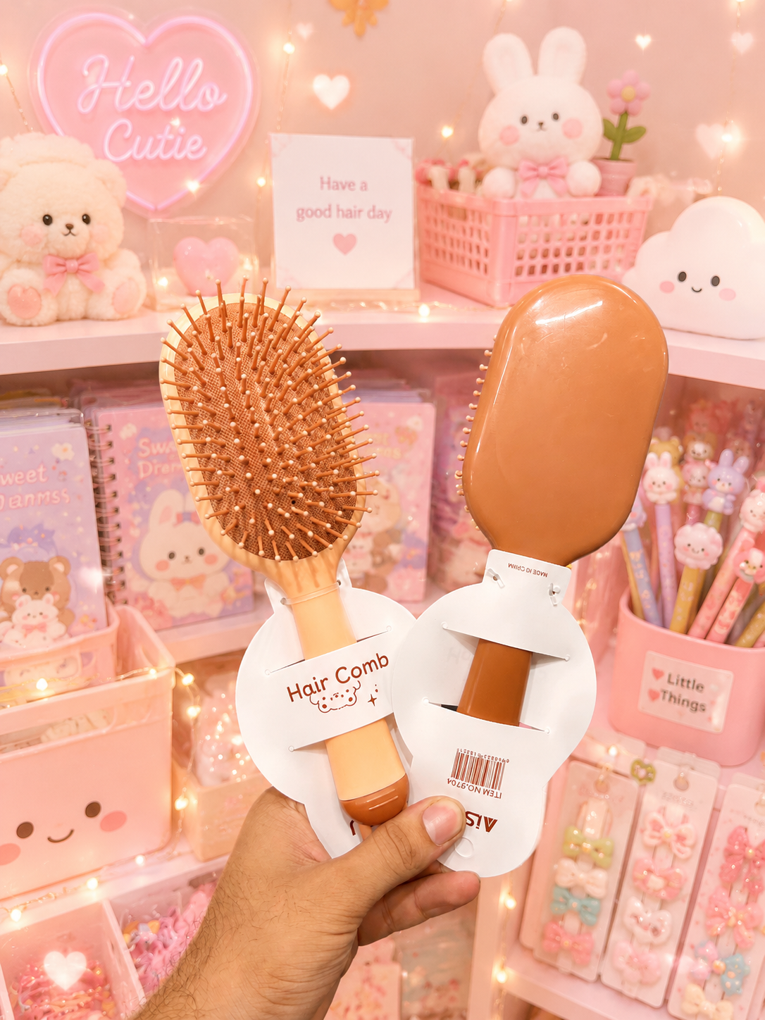 Kawaii Premium Paddle Hair Brush – Soft Scalp Massage Detangling Comb for Women & Girls( pack of 12)