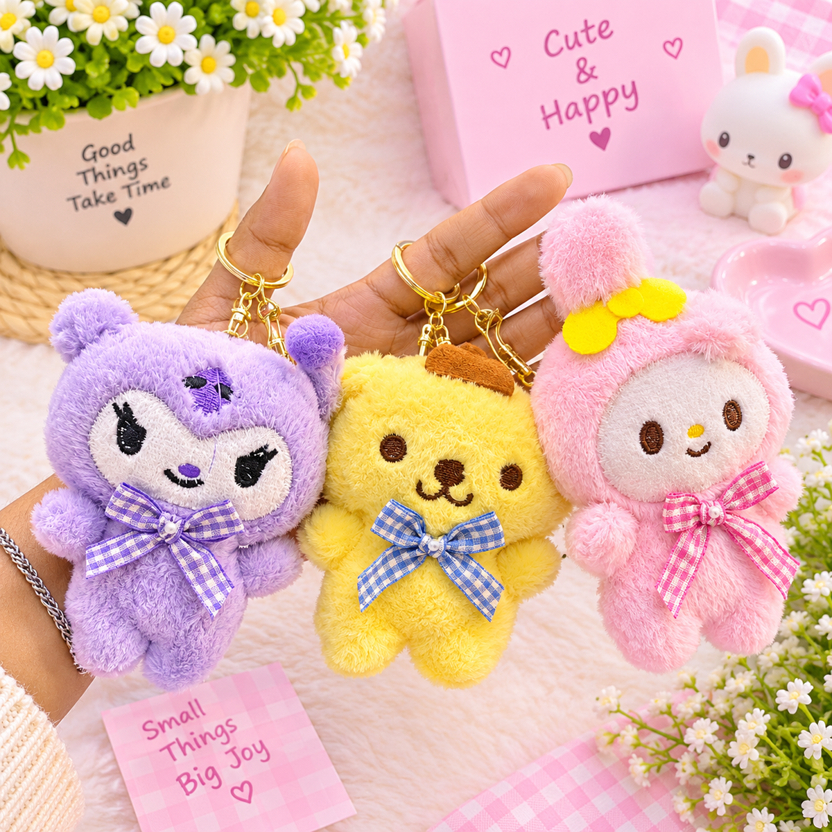 Plushies charms with rosegold keychain (pack of 12 piece)