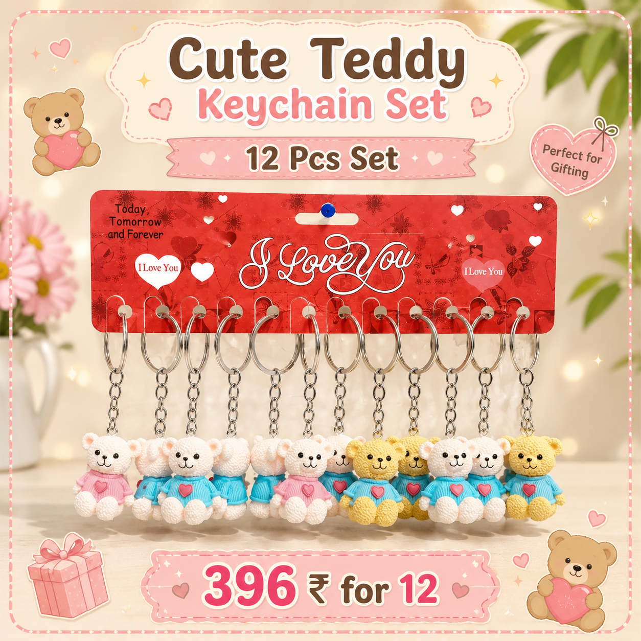Cute kawai Teddy keychain ( pack of 12)
