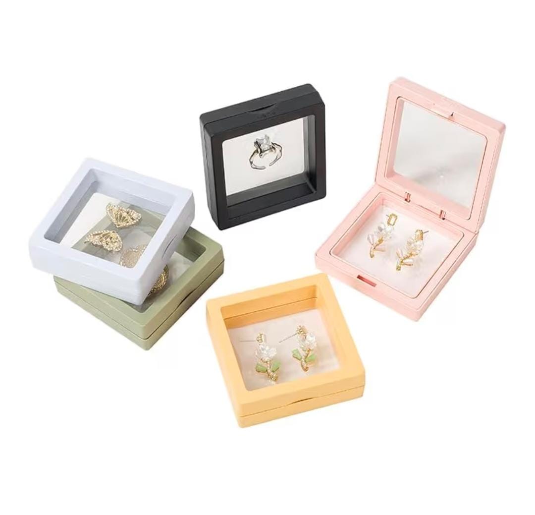 Floating Frame Display Jewellery Container Transparent Storage Organizer Box Dust and Moisture-Proof PE Film Case -20Pcs. - ( 9 * 9 cm) random design