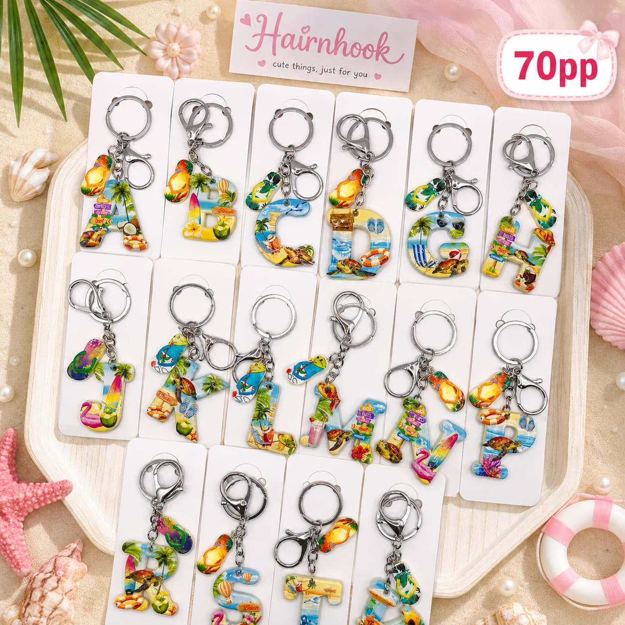 Alphabet acrylic keychain beachy style ( pack of 24)