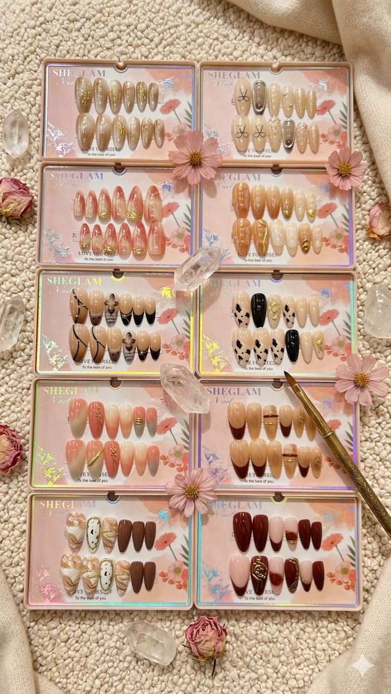 Premium Press-On Nails Set – Glossy Glitter Ombre False Nails (pack of 12 sets)