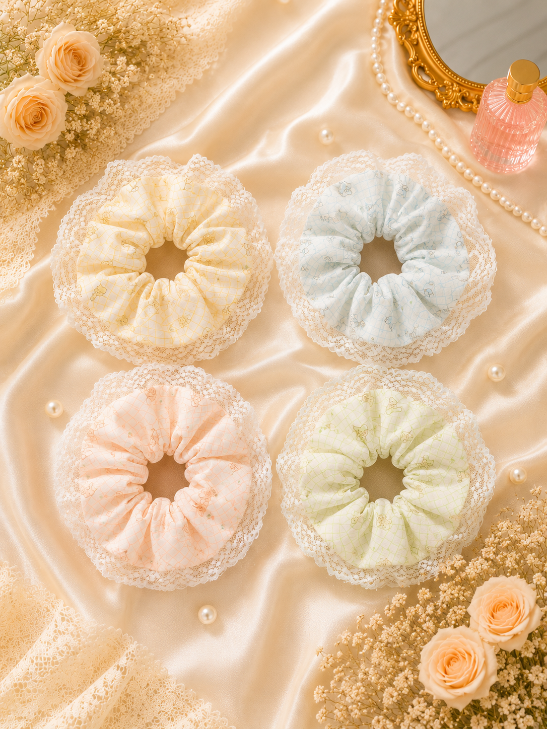 Cute kawaii korean scrunchies ( pack of 12)