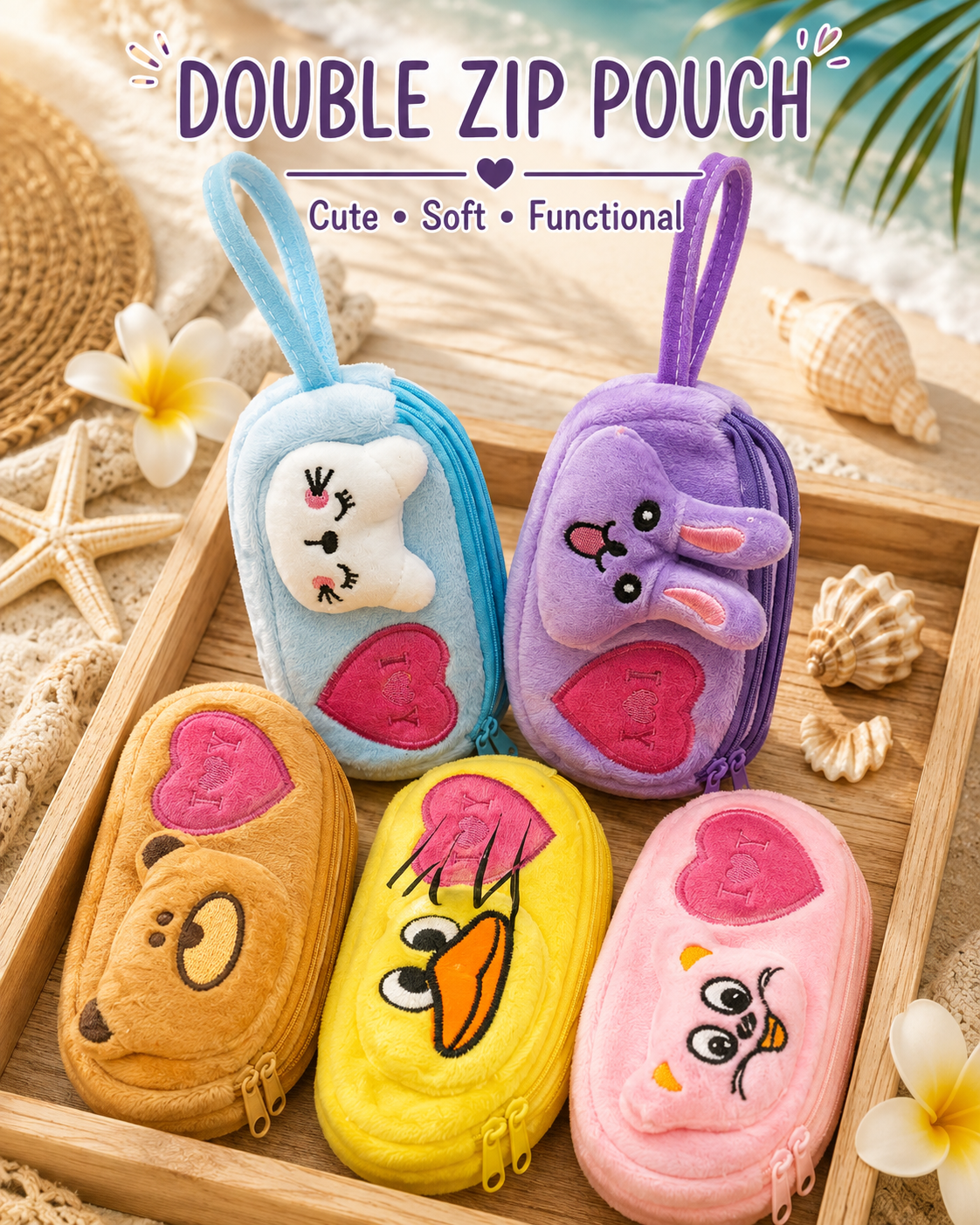 Kawaii Double zip pouch ( pack of 12)