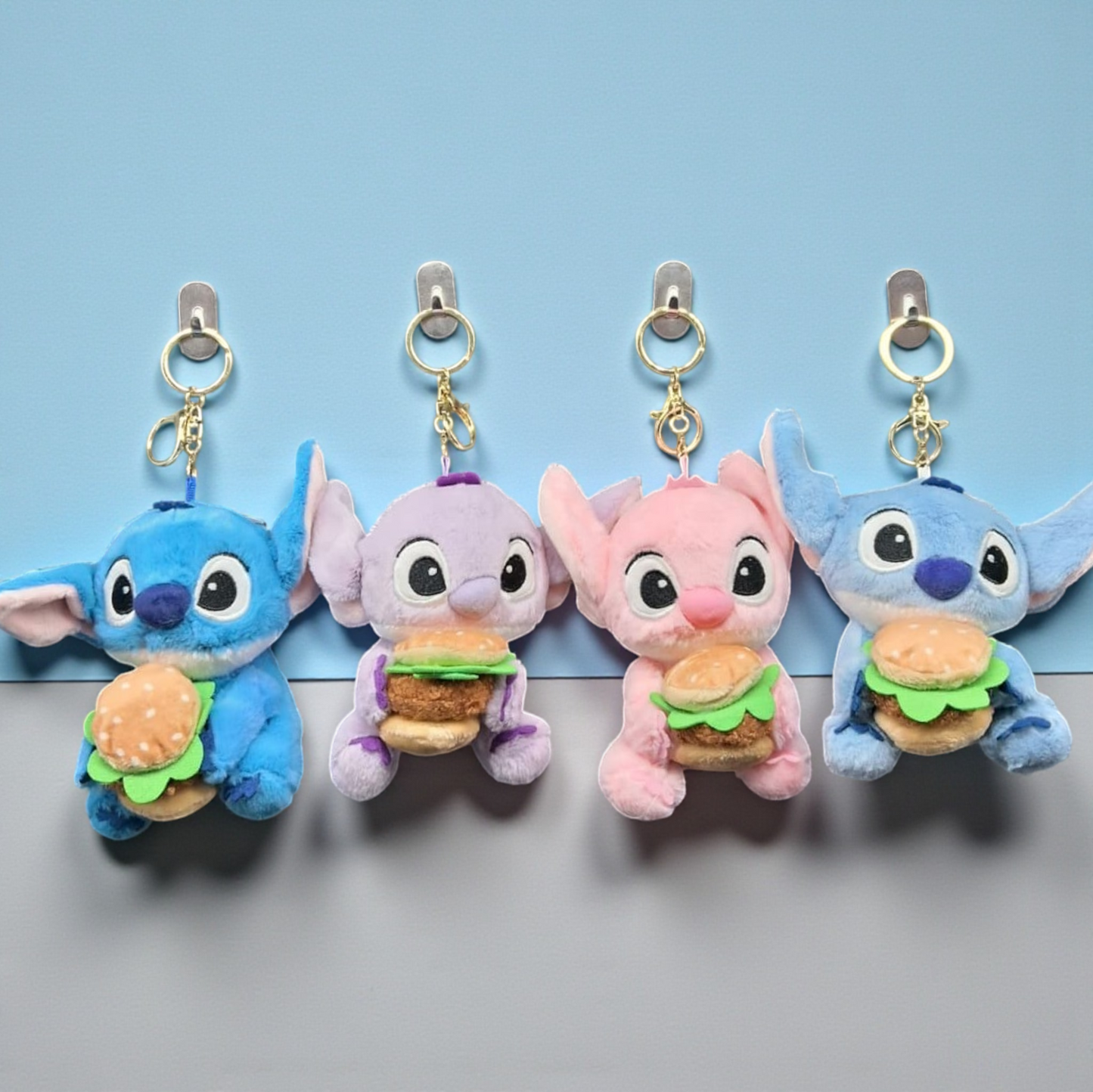 Stitch burger teddy Keychains Soft Toy Keyring ( pack of 6)