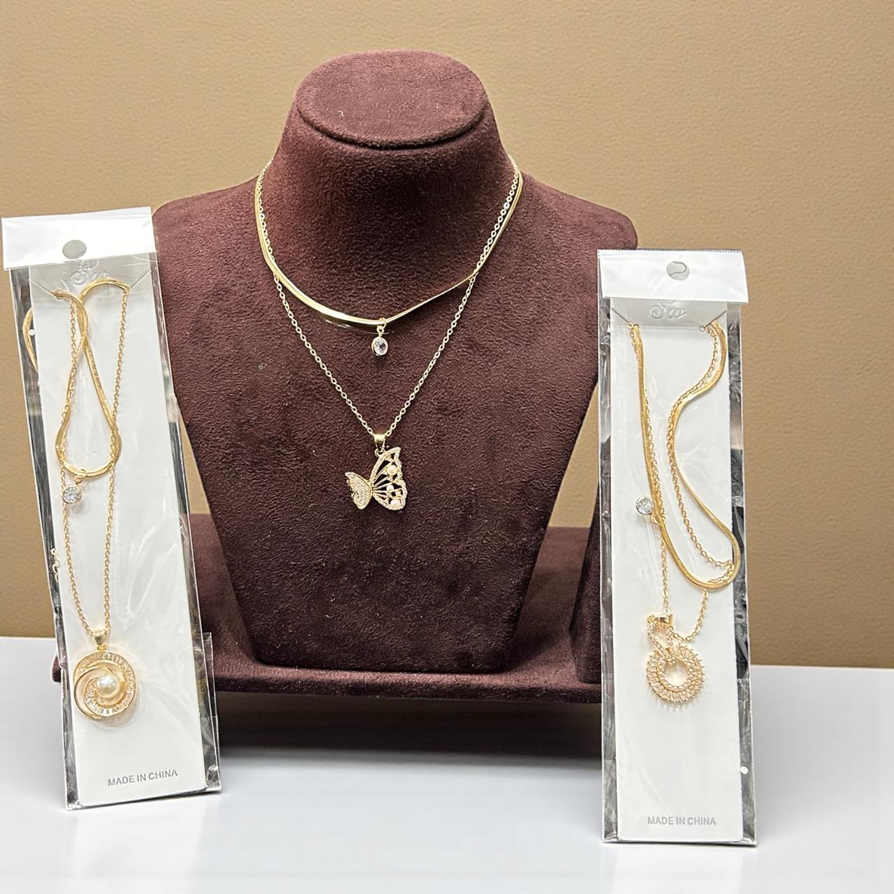 Anti tarnished premium AD double chain locket (pack of 6 mix designs)