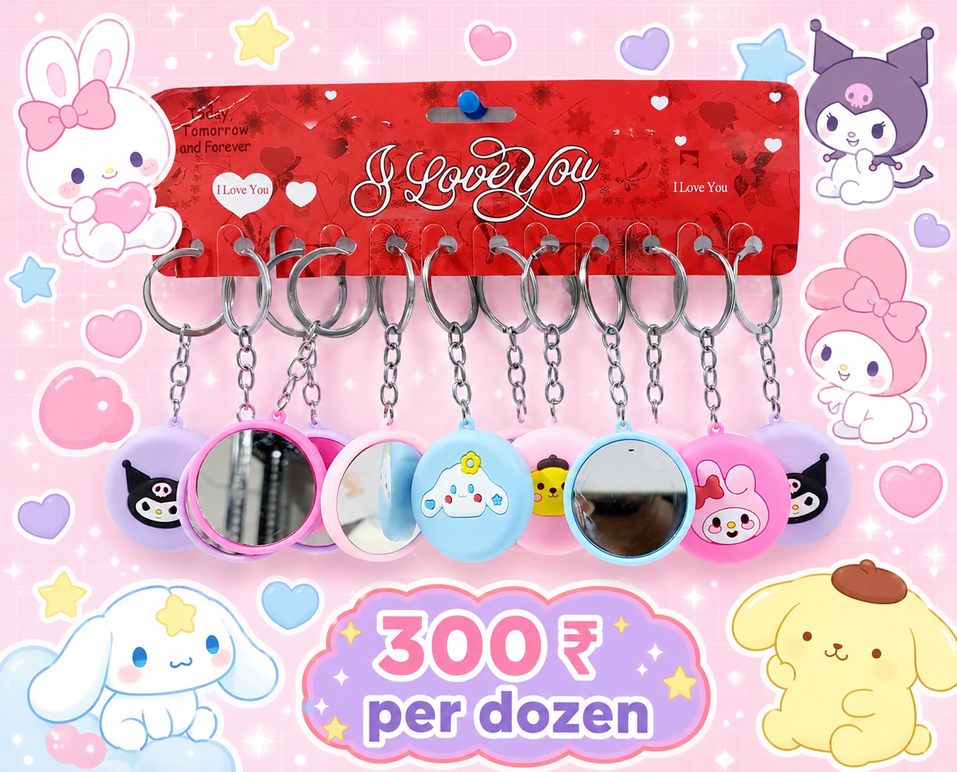 Cute mini kawai mirror keychain ( pack of 12)
