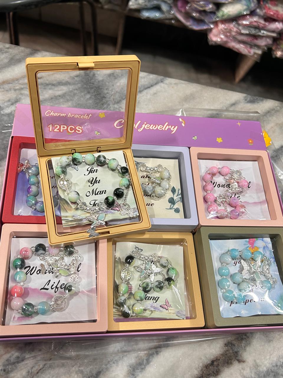 Luxury Marble Stone Bracelet with Charm | Gift Bracelet for Women ( pack of 12)