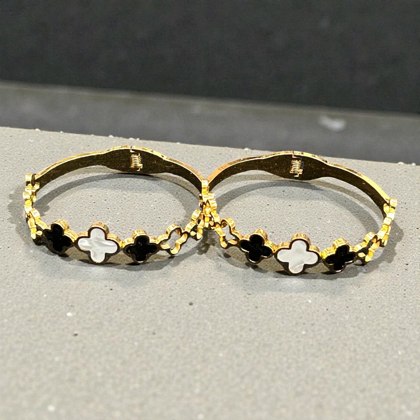 Anti-Tarnish Gold-Tone Dual-Color Clover Kada Bangles with Enamel Detailing( pack of 3)